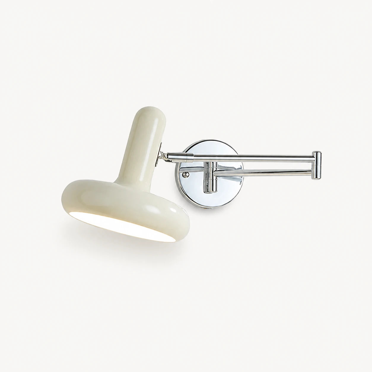 Pull cord swing arm retro wall light in cream with wall switch — traditional on/off control for bedside reading.