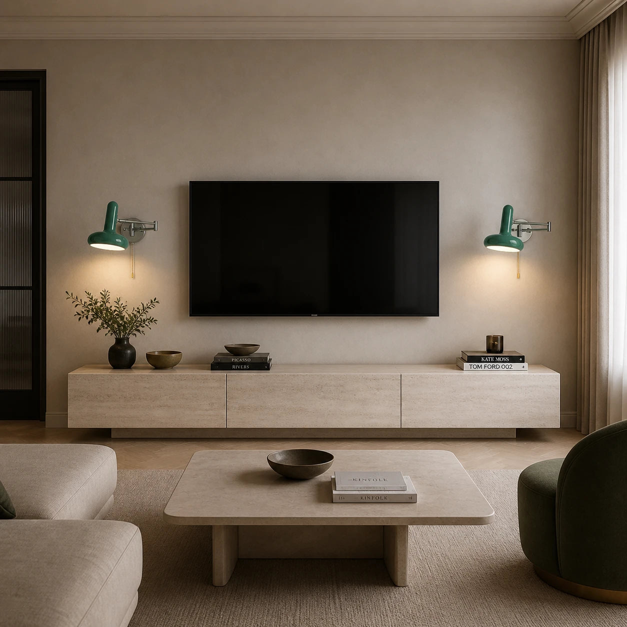 Pull Cord Swing Arm Reading Retro Wall Light lifestyle living room TV wall, green variant