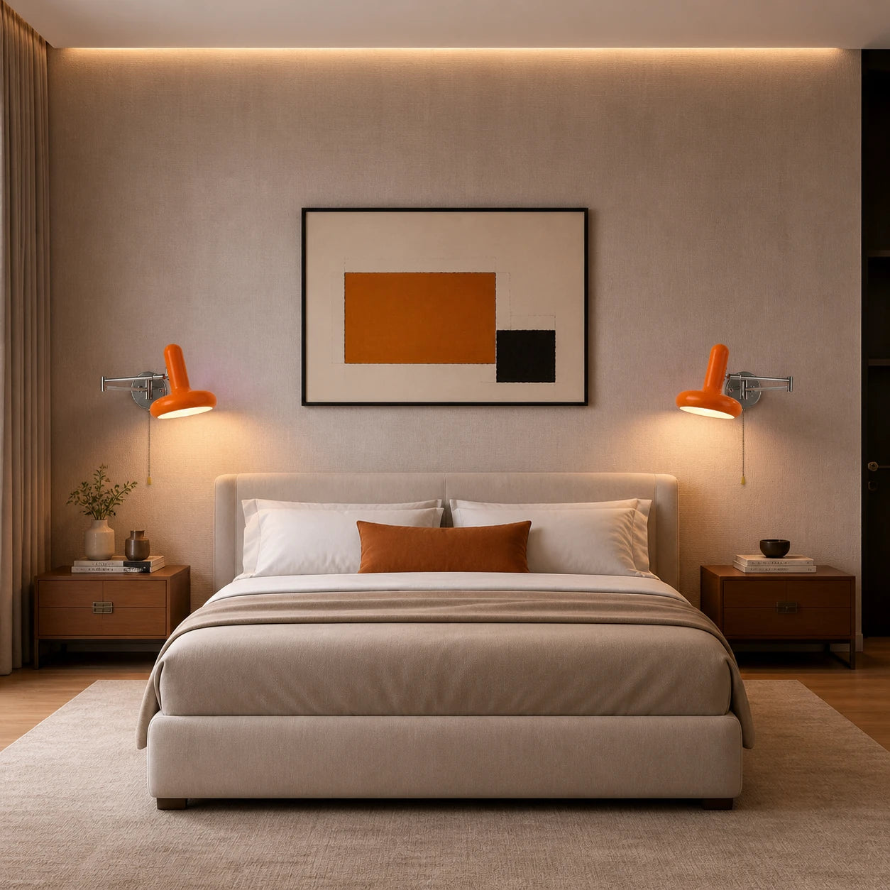 Pull Cord Swing Arm Reading Retro Wall Light after installation in bedroom