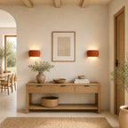 Ribbed Resin Nordic Wall Light lifestyle in hallway in terracotta