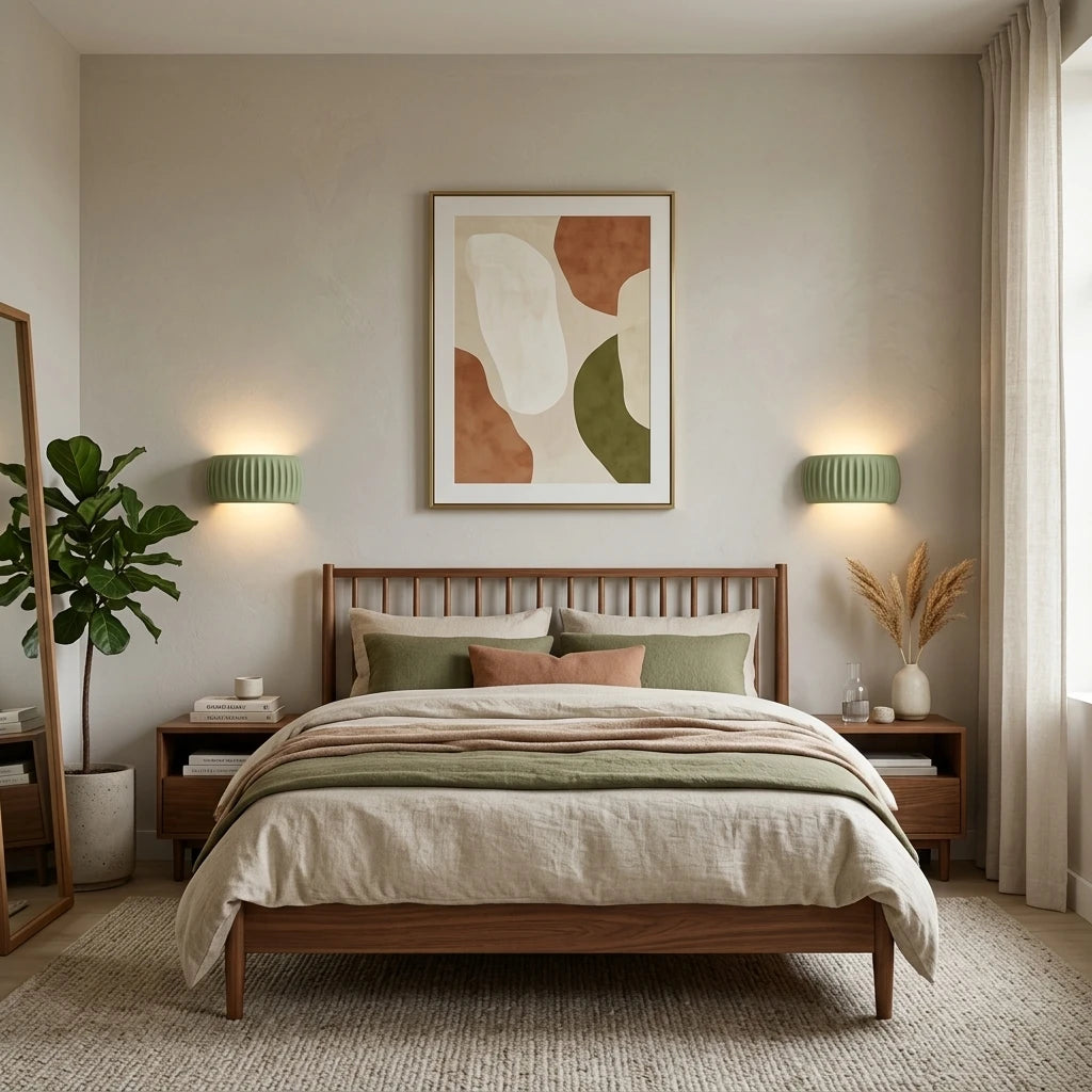 Ribbed Resin Nordic Wall Light after installation in bedroom