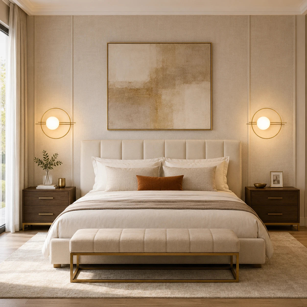 Ring Frame Globe Modern Wall Sconce lifestyle bedroom, gold variant