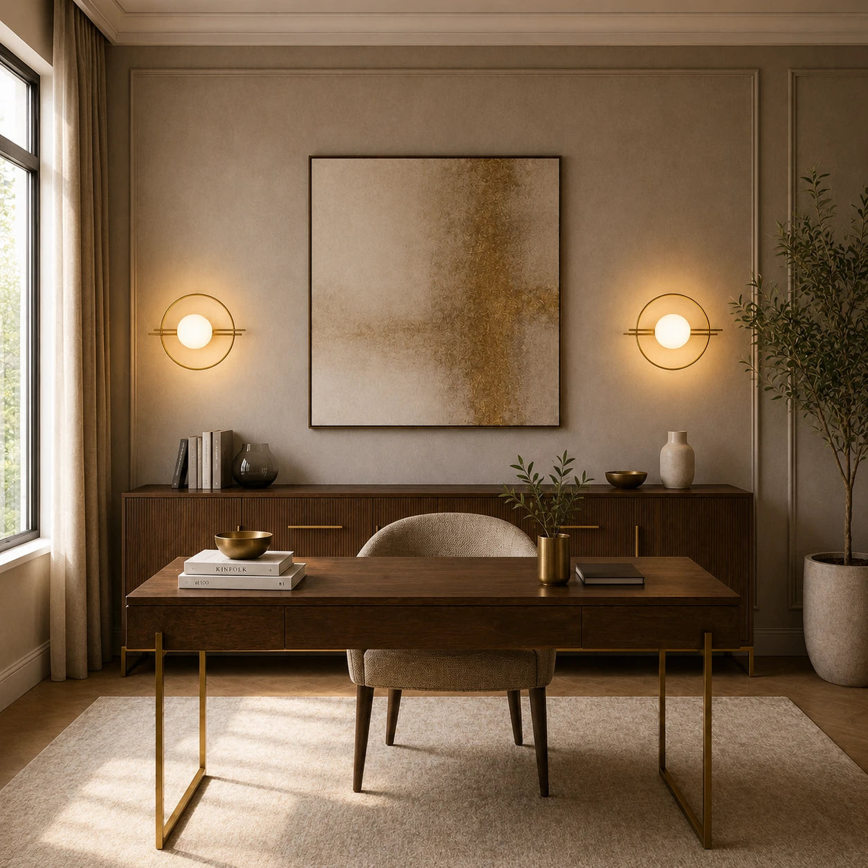 Ring Frame Globe Modern Wall Sconce lifestyle home office, gold