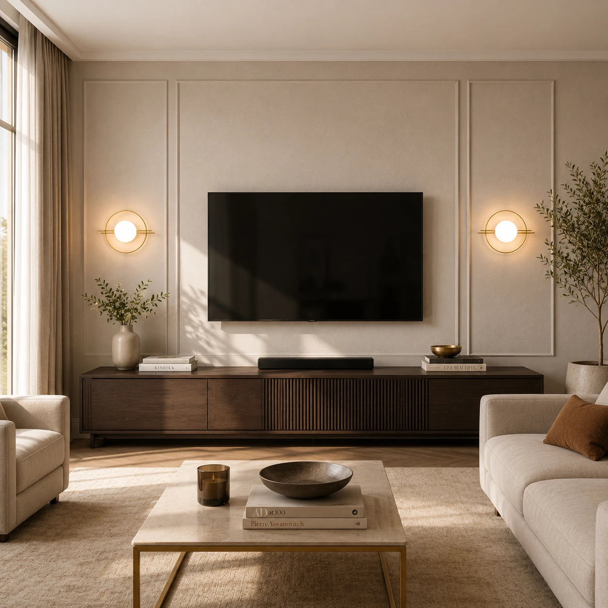 Ring Frame Globe Modern Wall Sconce lifestyle living room TV wall, gold