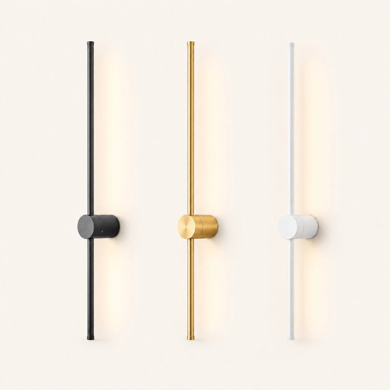 Rotatable touch dimmable LED wall light in black, copper, and white in five sizes from 40cm to 100cm.