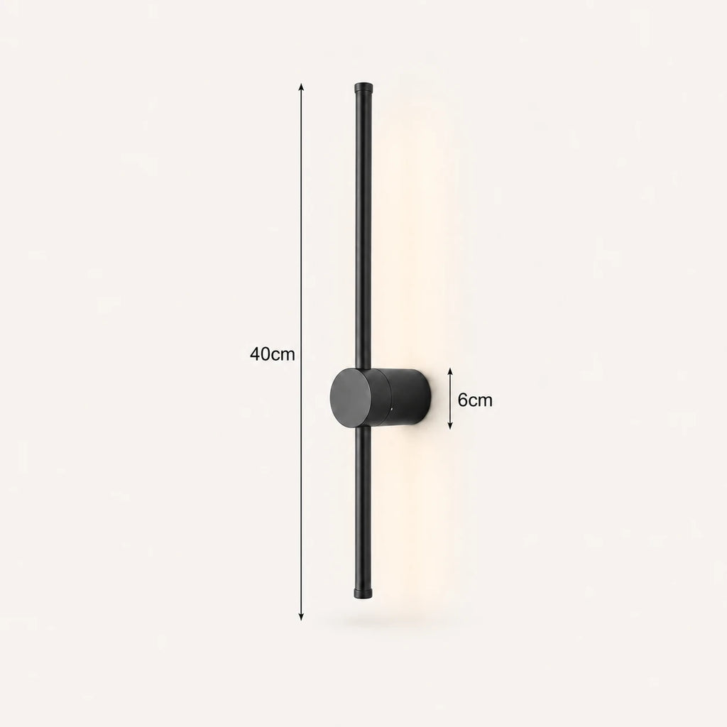 Rotatable touch dimmable LED contemporary wall light in black 40cm — suits low ceilings and narrow bedside walls.