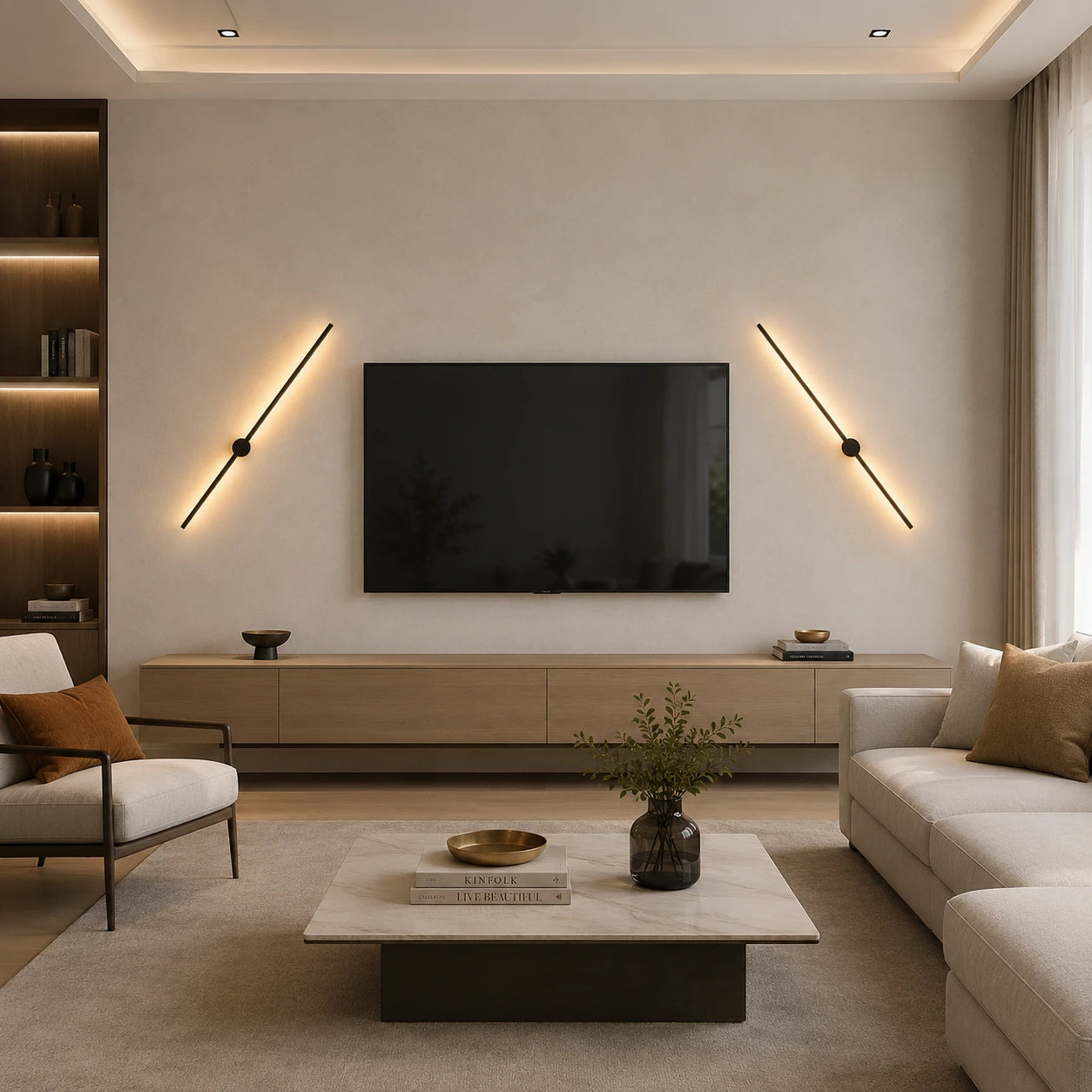 Rotatable Touch Dimmable LED Contemporary Wall Light after installation in living room