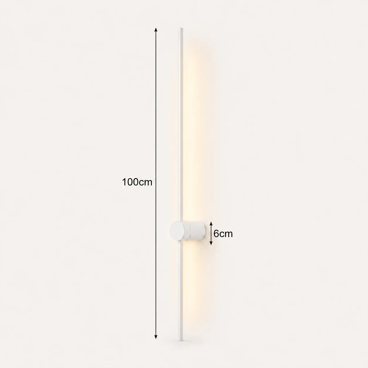 Rotatable Touch Dimmable LED Contemporary Wall Light in white finish, 100cm length size dimension diagram