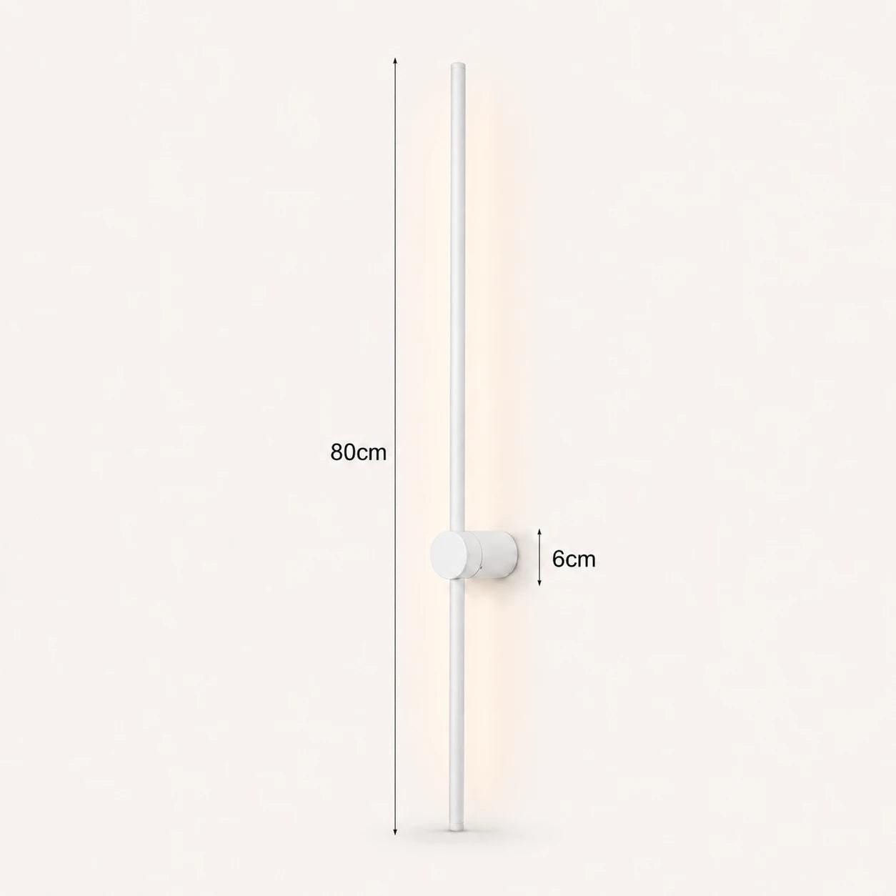 Rotatable Touch Dimmable LED Contemporary Wall Light in white finish, 80cm length size dimension diagram