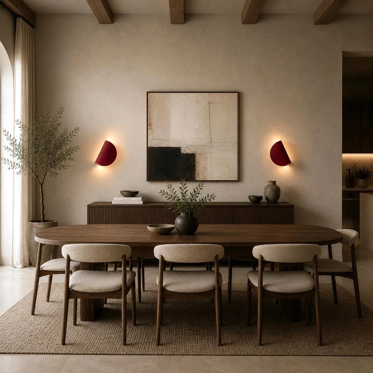 Rotating Half-Disc Modern Wall Light lifestyle dining room, red variant