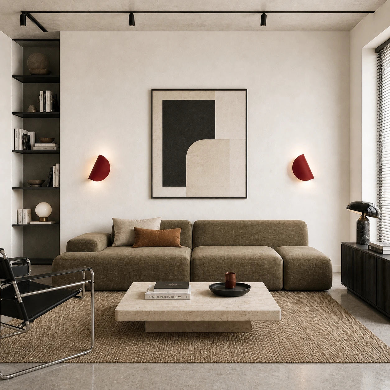 Rotating Half-Disc Modern Wall Light in living room, red variant