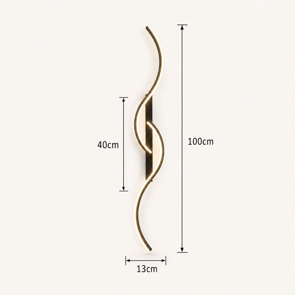 Sculptural dual-curve LED modern wall light in black 100cm — statement-length dual curves for wide feature walls.
