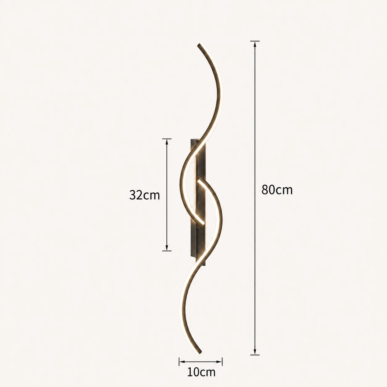 Sculptural dual-curve LED modern wall light in black 80cm — mid-size sweeping curves for living room feature walls.