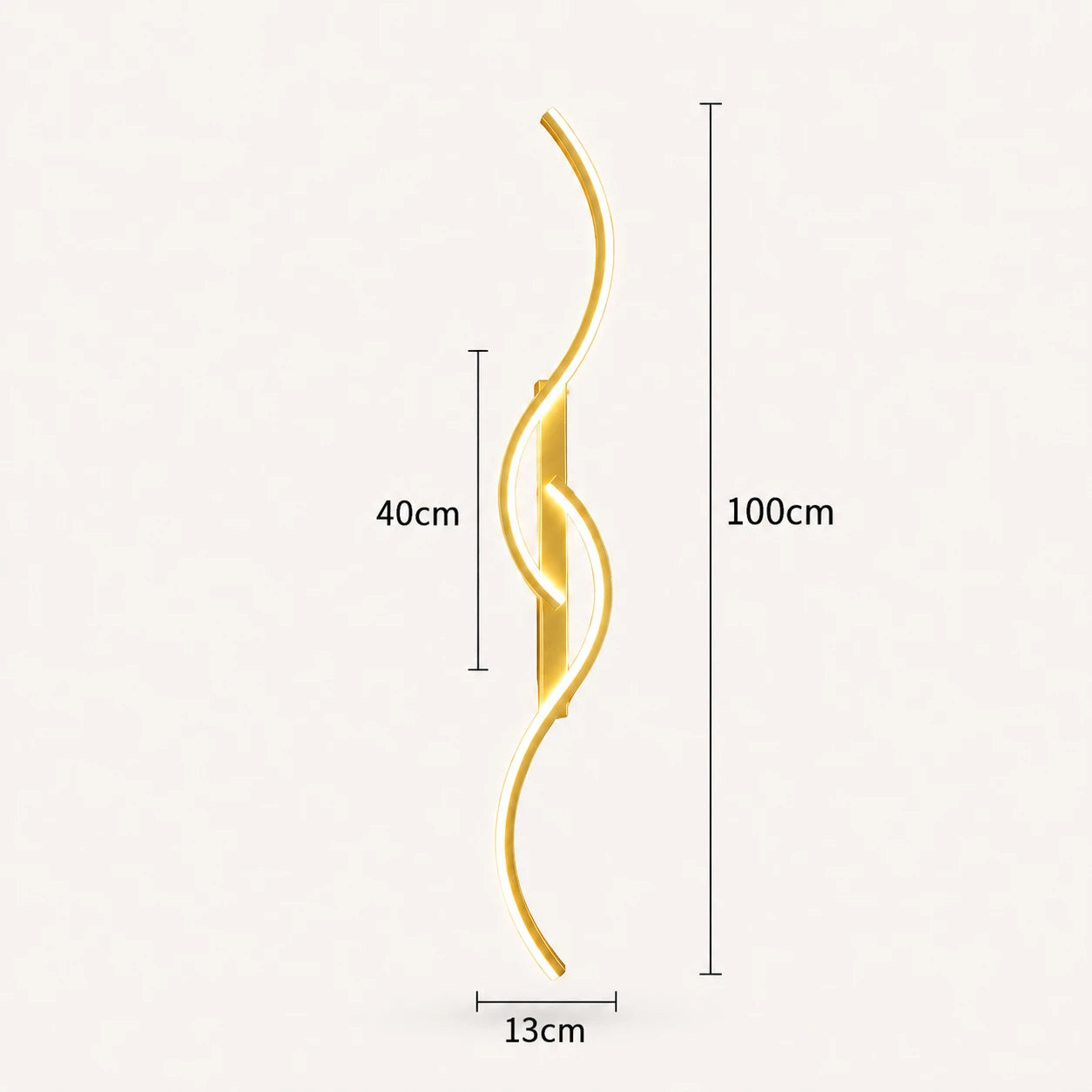 Sculptural dual-curve LED modern wall light in gold 100cm — statement-length warm metallic curves for wide walls.