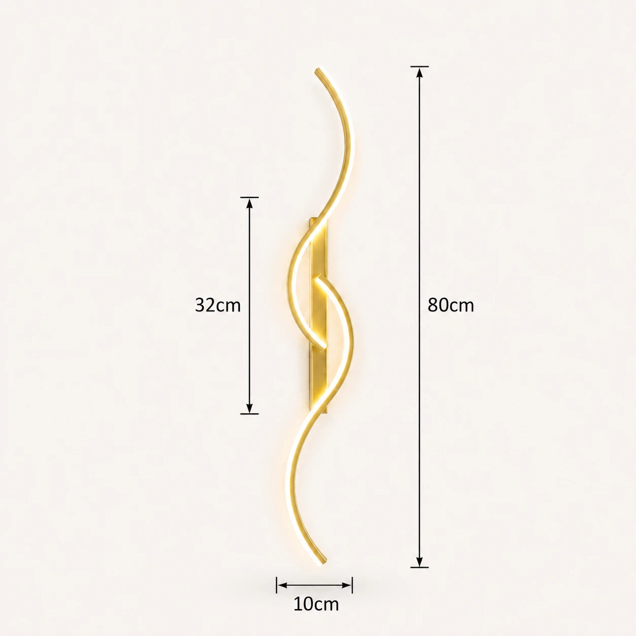 Sculptural dual-curve LED modern wall light in gold 80cm — wide warm metallic curves for bedroom and living rooms.