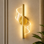 Gold spiral colour changing LED modern wall light second angle product shot on white background