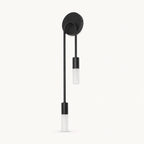 Twin arm candle modern wall sconce black left-facing variant with matte black arms and dual tubular shades
