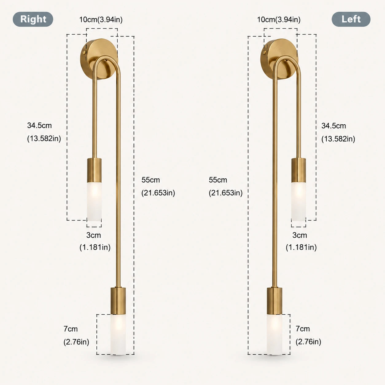 Twin arm candle modern wall sconce dimension diagram showing height width and arm span measurements