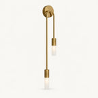 Twin arm candle modern wall sconce gold left-facing variant with brushed gold arms and dual tubular shades