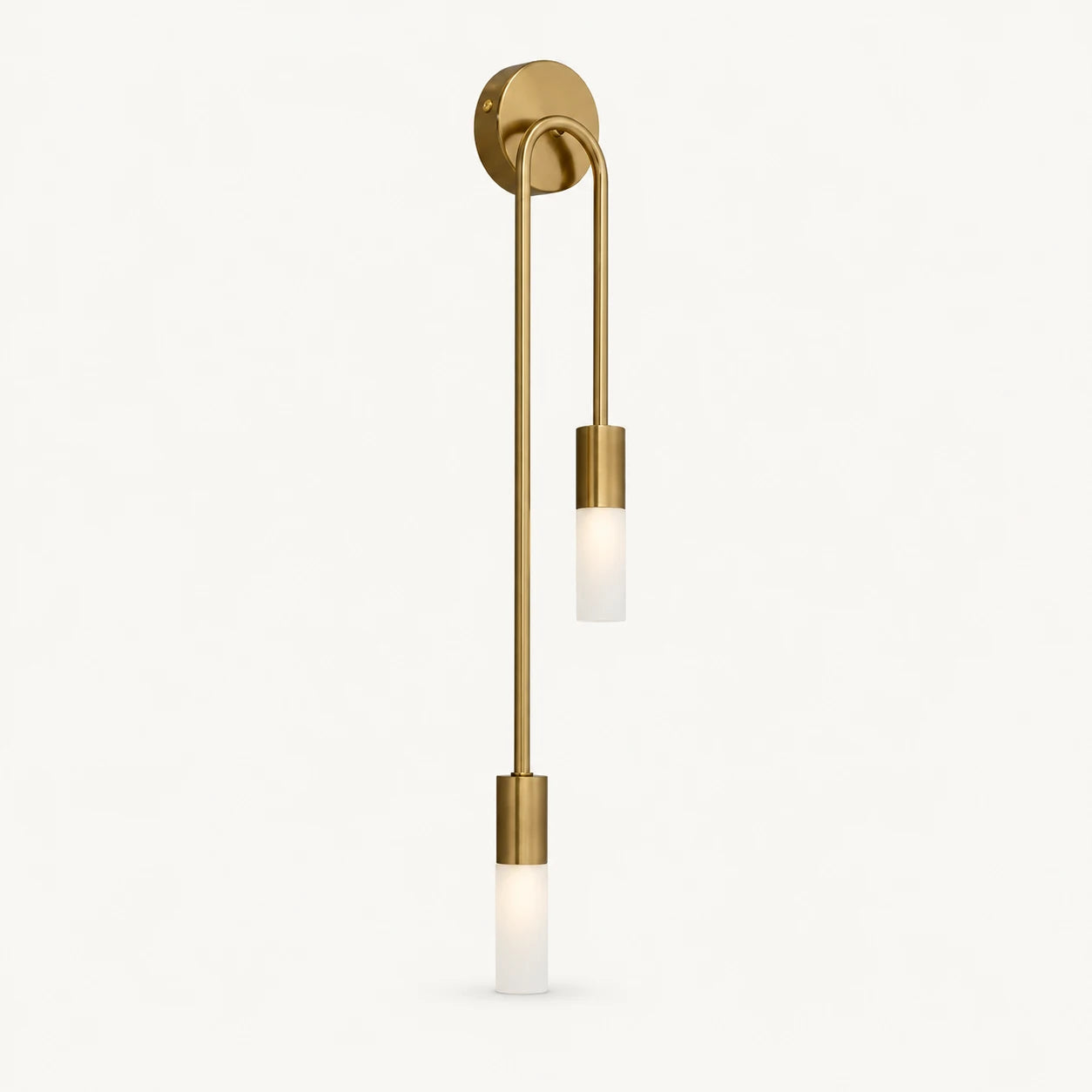 Twin arm candle modern wall sconce gold left-facing variant with brushed gold arms and dual tubular shades