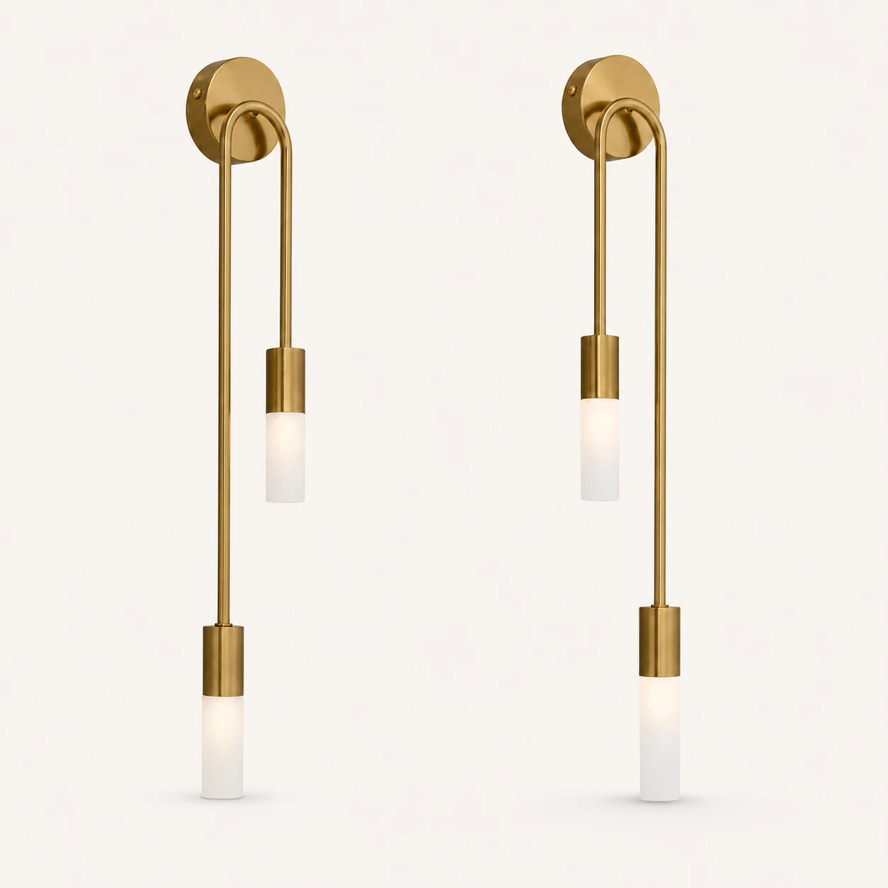 Twin arm candle modern wall sconce gold pair showing both left and right sconces together side by side