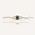 Wave LED modern wall light in black 60cm dimensions — wave length, height and projection measurements on a white background.