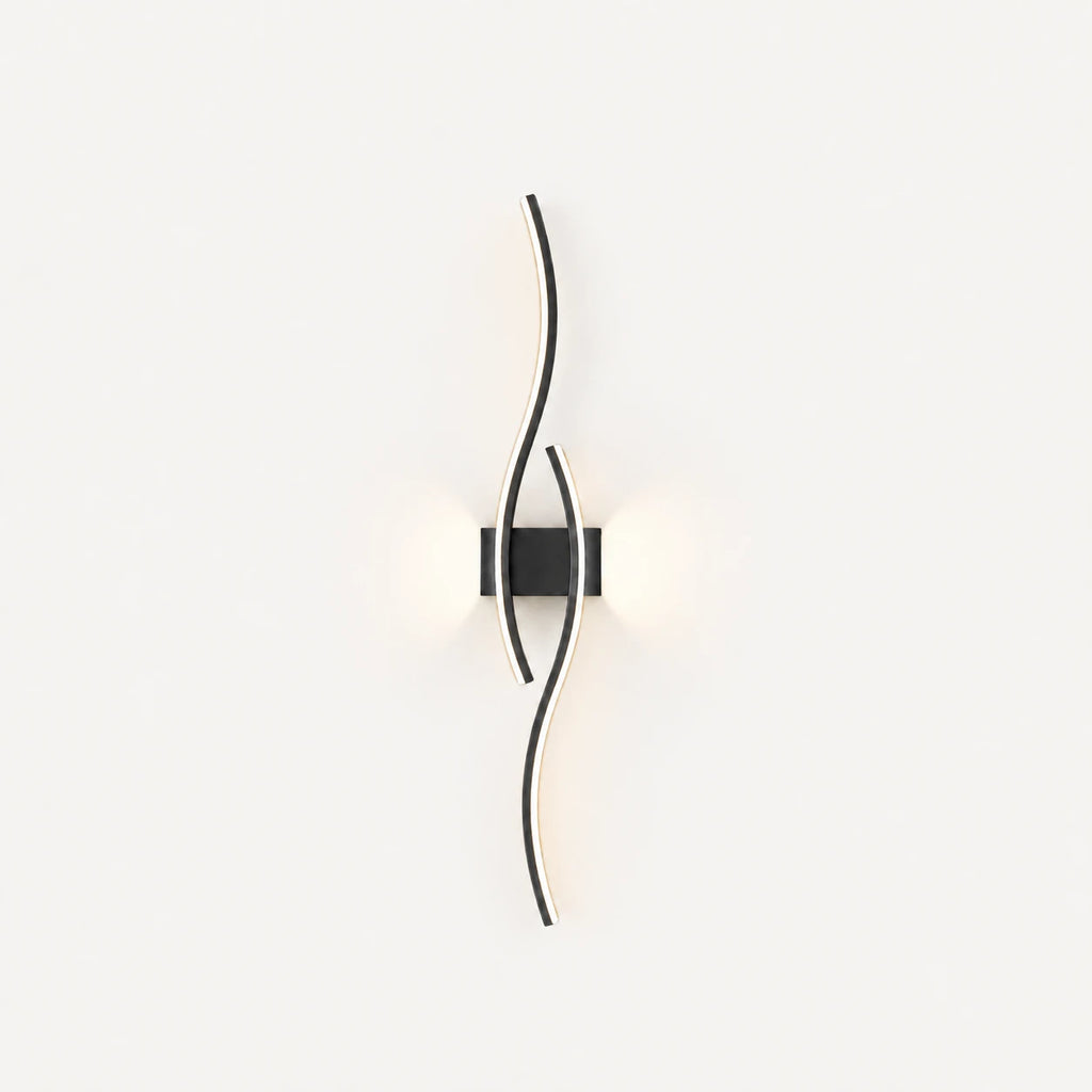 Wave LED modern wall light in black 60cm mounted vertically — portrait orientation for tall narrow wall spaces.
