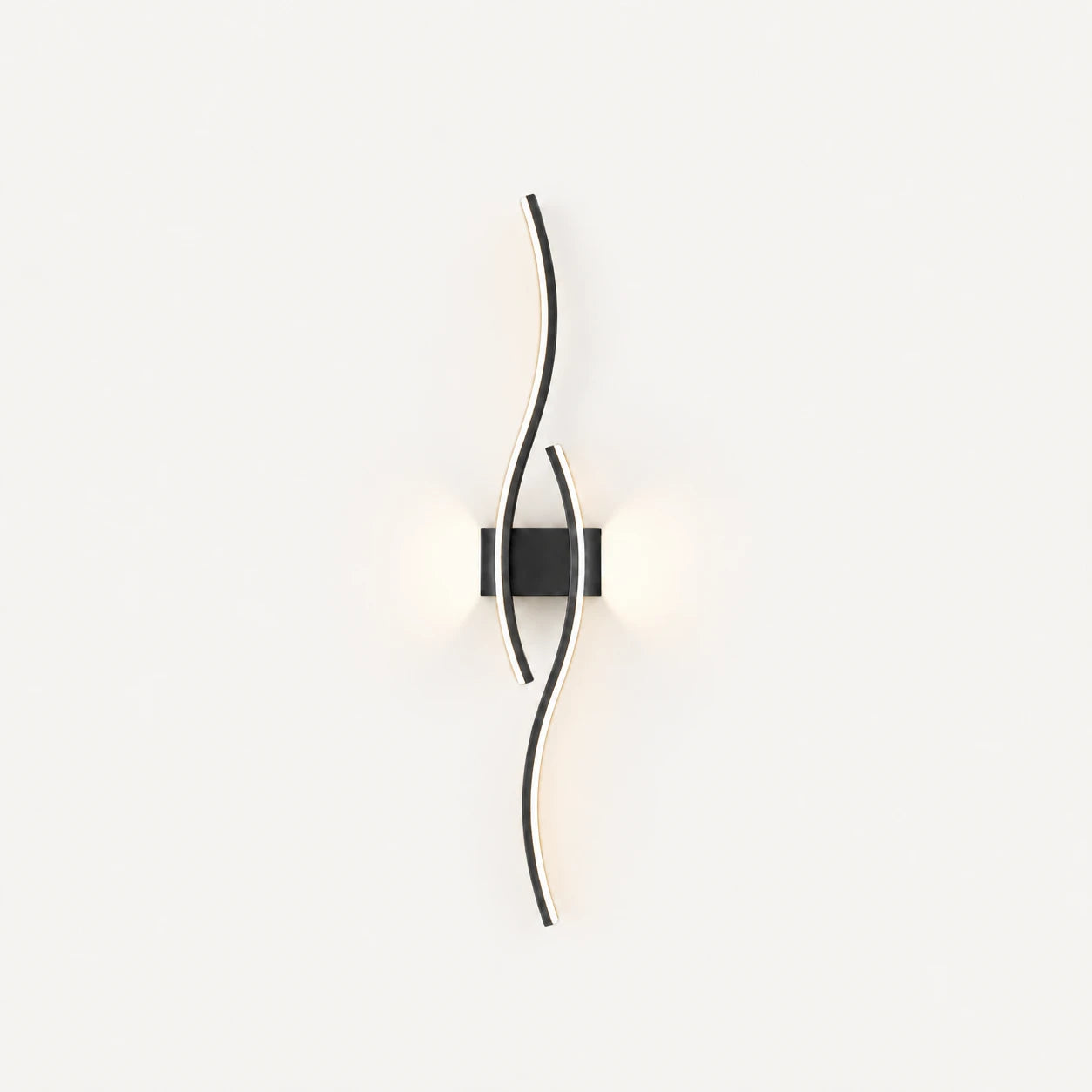 Wave LED modern wall light in black 60cm mounted vertically — portrait orientation for tall narrow wall spaces.