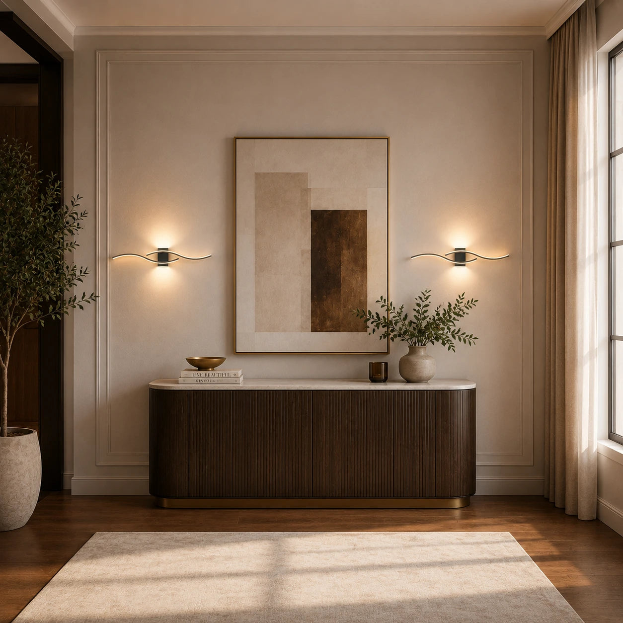 Wave LED Modern Wall Light after installation in hallway