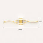 Wave LED modern wall light in gold 60cm dimensions — wave length and projection measurements in warm gold finish.