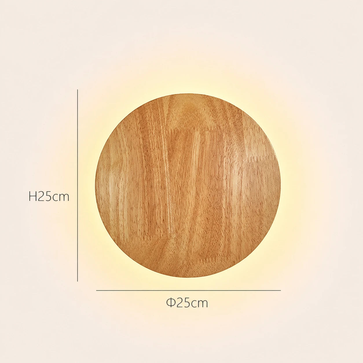 Wooden backlit LED Japandi wall light — round large size, ideal for feature walls and rooms with higher ceilings.